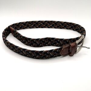 W. Kleinberg Mens Woven Cotton Belt Crocodile Leather Tabs Nickel Buckle Size 38